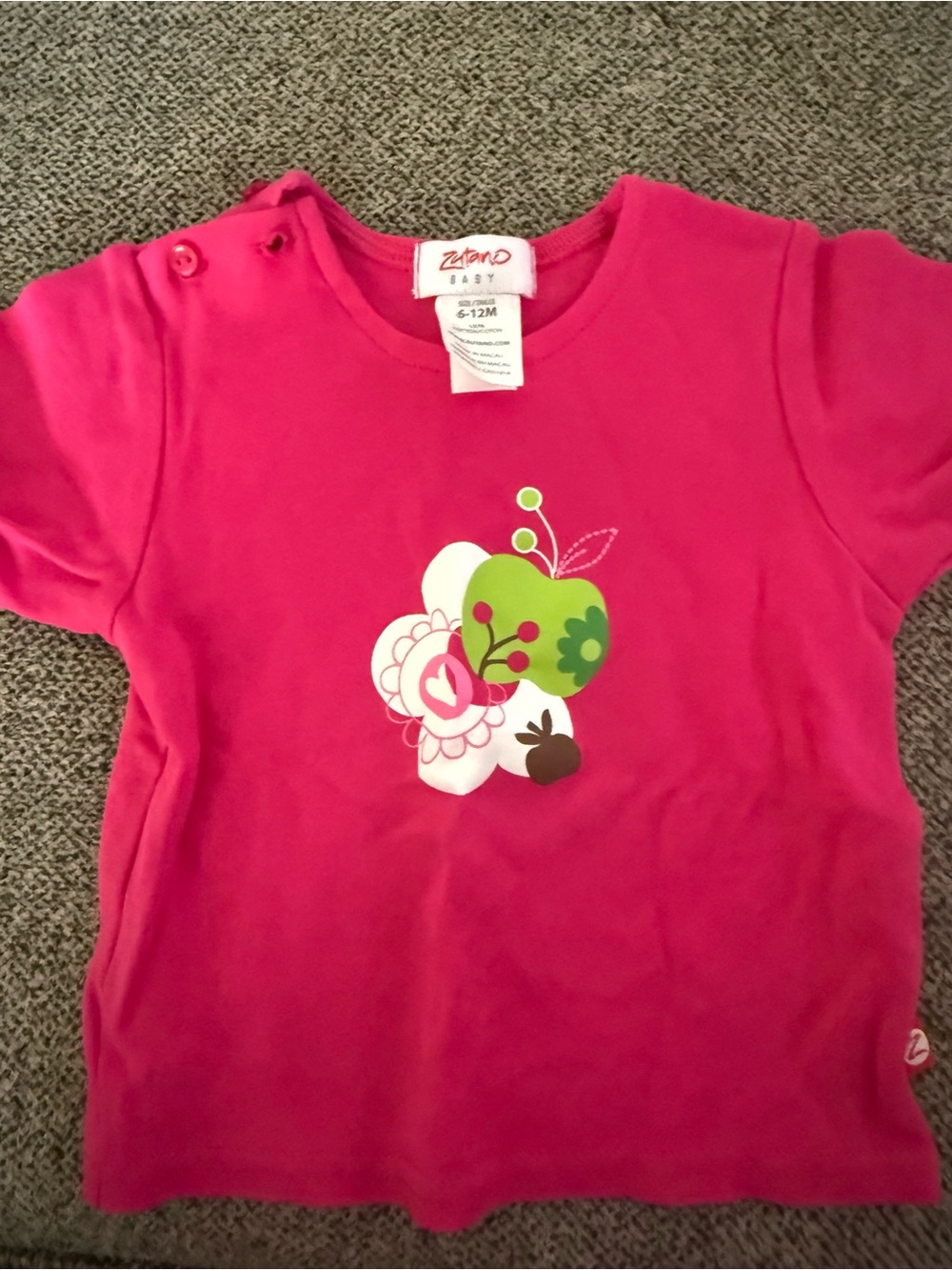 NWOT Zutano Hot Pink Short Sleeve Tee with Green Apple Graphic